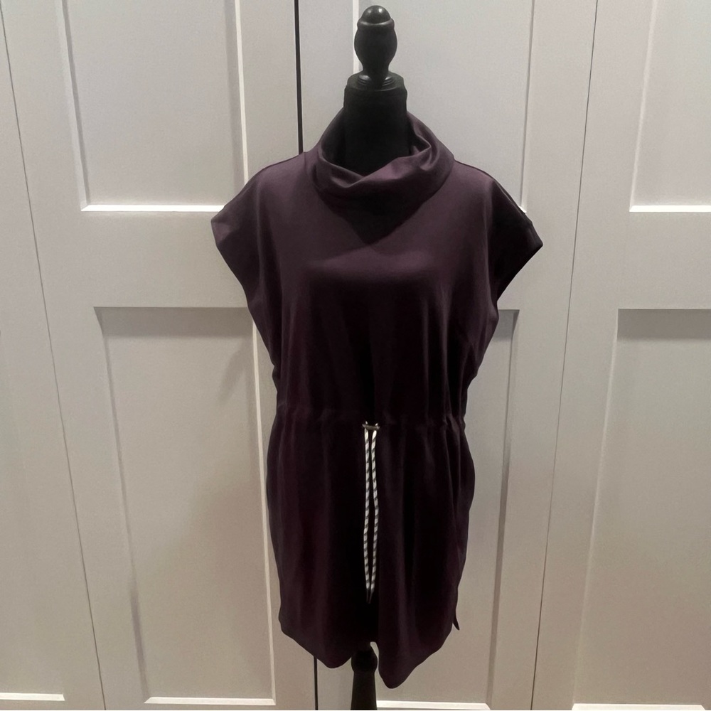Entro Deep Plum Cowl-Neck Short Sleeve Drawstring Waist Dress